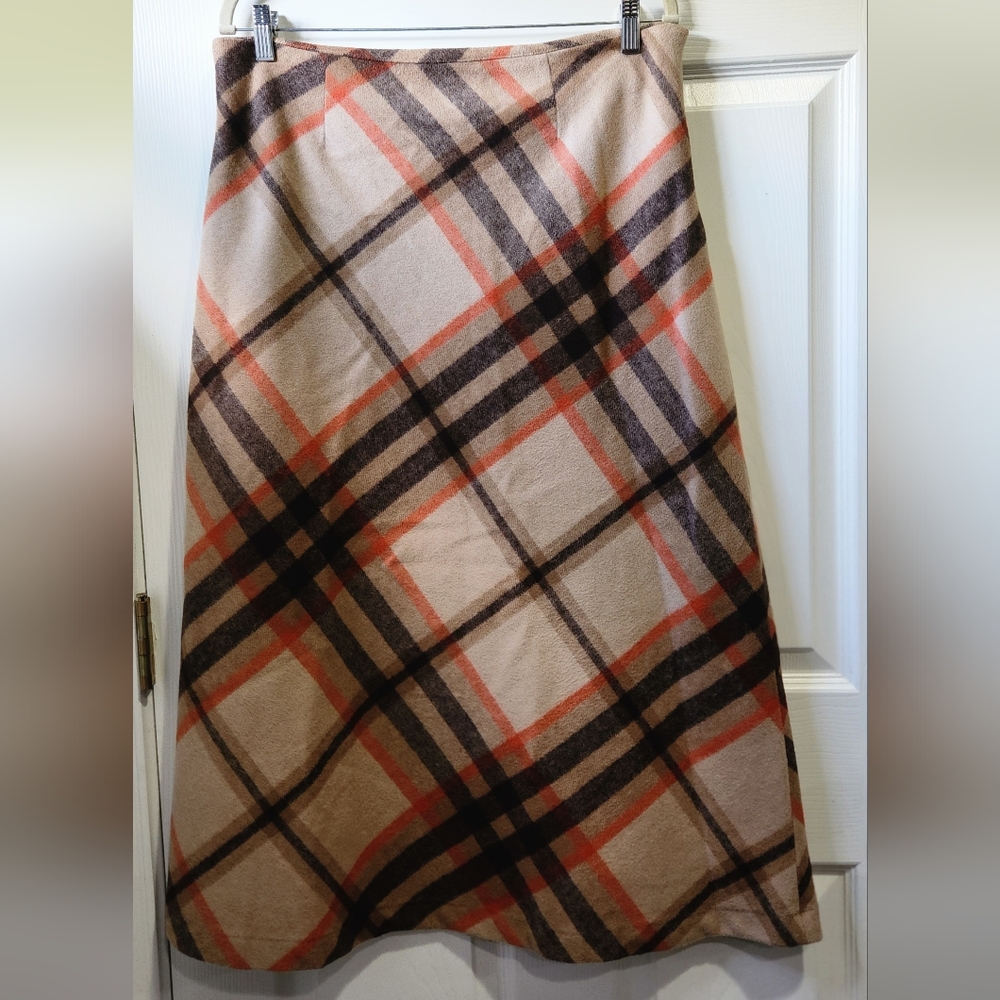 Chadwick's of Boston brown plaid wool blend maxi skirt women's size 12 p…